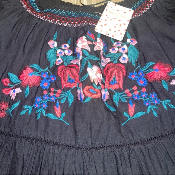 Free People Women’s Small Sunbeam Off The Shoulder Dress Embroidered Black Boho - Picture 4 of 15